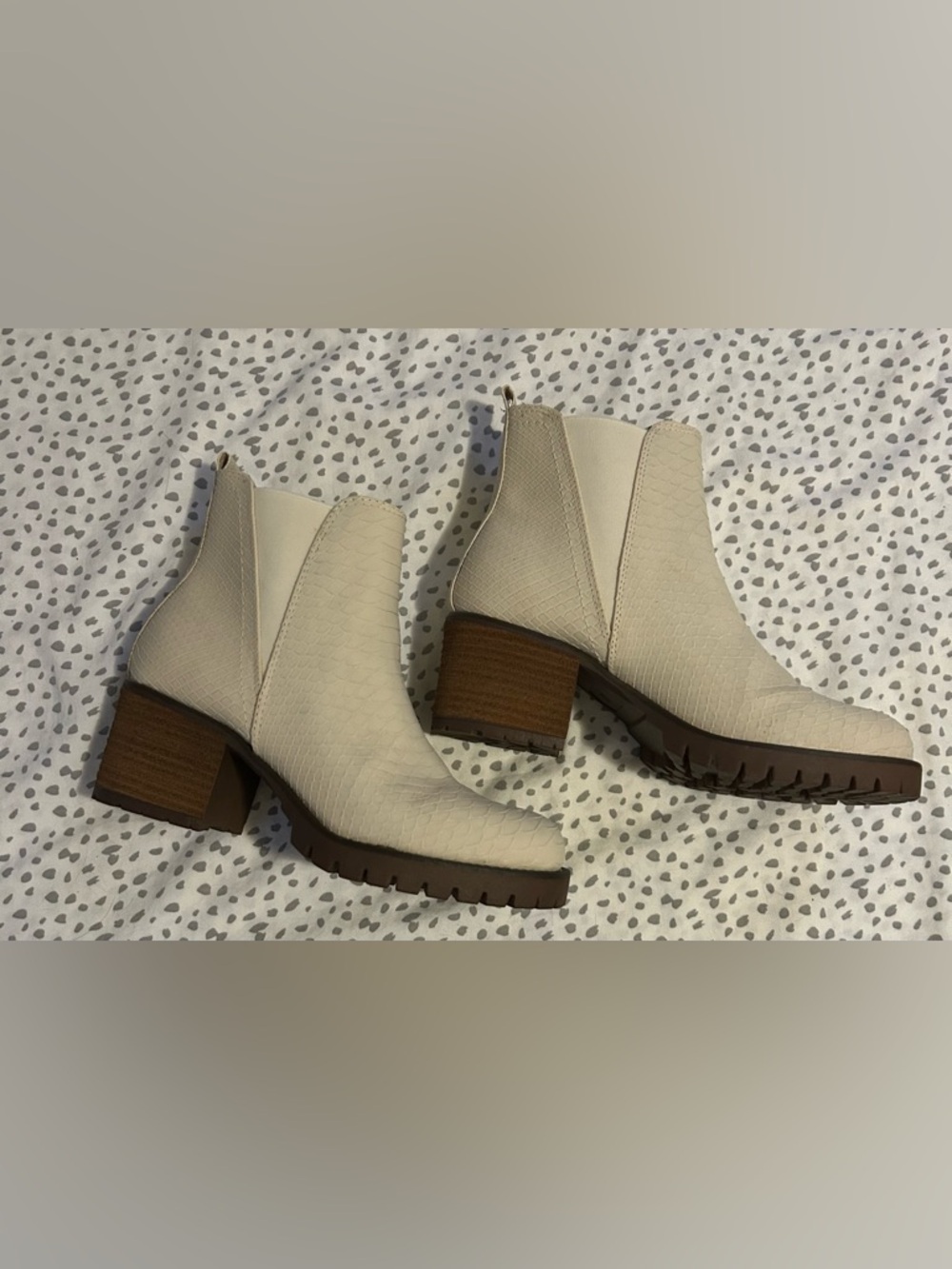 MIA Cream Textured Chelsea Booties with Stacked Heel